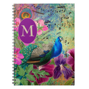 Elegantes Vintag Peacock Blue Green Monogram Notizblock