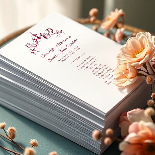 Elegantes Vintag Romance Burgundy Hochzeitsprogram (Von Creator hochgeladen)