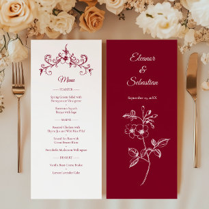 Elegantes Vintag Romance Burgundy Wedding Menu Programm