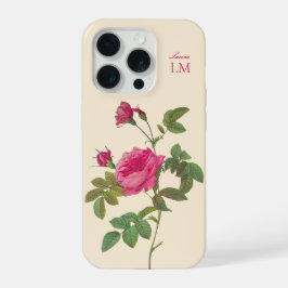 Elegantes Vintag rosa Floral Monogramm iPhone 15 Pro Hülle