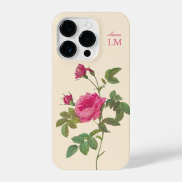 Elegantes Vintag rosa Floral Monogramm iPhone 14 Pro Hülle