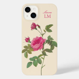 Elegantes Vintag rosa Floral Monogramm iPhone 14 Plus Hülle