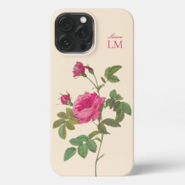 Elegantes Vintag rosa Floral Monogramm iPhone 13 Pro Max Hülle