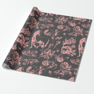Elegantes Vintag rosa, graues, florales Muster Geschenkpapier