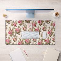 Elegantes Vintag rosa Roses-Buff BG/Monogramm