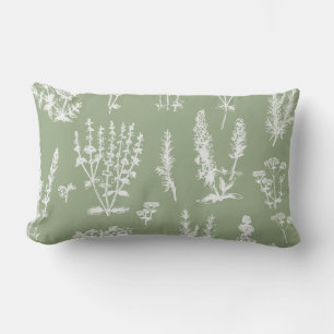 Elegantes Vintag Sage Green Herbal Garden Muster Lendenkissen