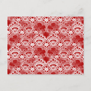 Elegantes Vintage abgenutztes rot weißes Spitzen-D Postkarte