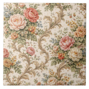 Elegantes Vintage-Barock-Blumenmuster Fliese