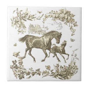Elegantes Vintage-Beige-Pferde-Blumenmuster Fliese