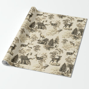 Elegantes Vintage-Beige-Sepia-Hirsch im Wald Geschenkpapier