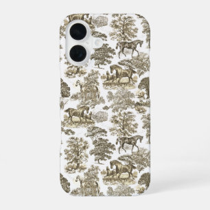 Elegantes Vintage-Beige-Weiß-Pferde-Toile-Muster iPhone 16 Hülle