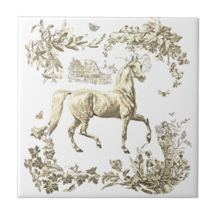 Elegantes vintage-beiges Pferd mit floralen Motive Fliese