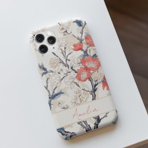 Elegantes Vintage Blau Creme Korallen Kirschblüten Case-Mate iPhone Hülle