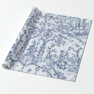 Elegantes Vintage-Blau französisches Land-Toile Geschenkpapier