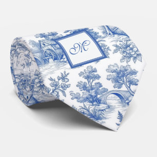 Elegantes Vintage-Blau-Französisches-Toile-Monogra Krawatte