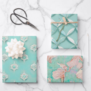 Elegantes Vintage Blau Gemischte Texturen Geschenkpapier Set