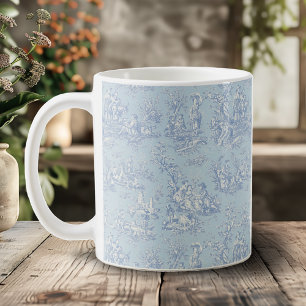 Elegantes Vintage Blau-Grau Toile De Jouy Kaffeetasse