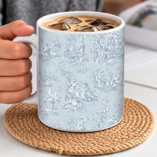 Elegantes Vintage Blau-Grau Toile De Jouy Kaffeetasse