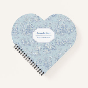 Elegantes vintage blau-graues Toile-de-Jouy-Herz Notizbuch