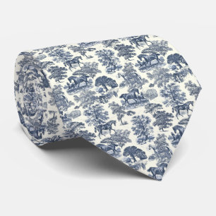 Elegantes Vintage Blau Pferde Land Toile Krawatte