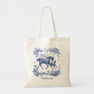 Elegantes Vintage Blau Pferde Land Toile Tragetasche
