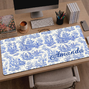 Elegantes Vintage- Blau Toile Französische Landsch Schreibtischunterlage