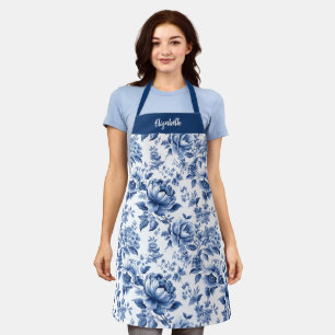 Elegantes vintage-blaues Blumen-Toile-Bakeshirt Schürze