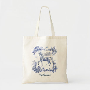 Elegantes Vintage-Blaues Pferd Country Toile Tragetasche
