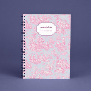 Elegantes vintage-blaues rosa Toile de Jouy Notizbuch