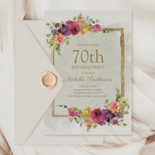 Elegantes Vintage-Blumen-70. Geburtstagsfeier für  Einladung