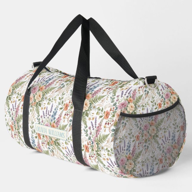 Elegantes Vintage-Blumen-Botanik-Design Duffle Bag (Rechte Ecke)