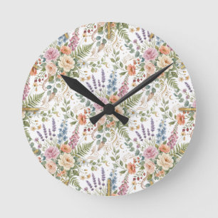 Elegantes Vintage-Blumen-Botanik-Design Runde Wanduhr