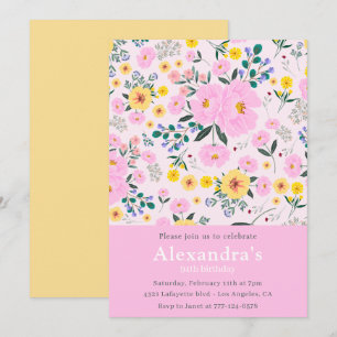 Elegantes Vintage-Blumen-Rosa 94. Geburtstag Einladung