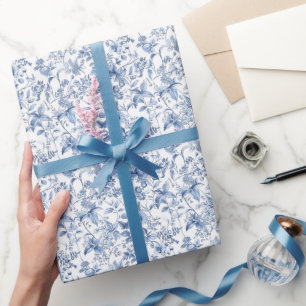 Elegantes Vintage-Blumen-Toile Blau Geschenkpapier