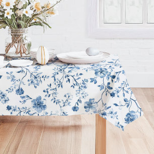 Elegantes Vintage-Blumen-Toile Blau und Weiß Tischdecke