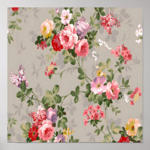 Elegantes Vintage-Blumen-Wallpaper-Poster Poster