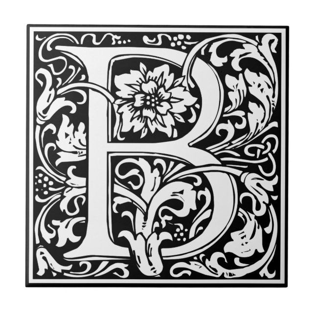 Elegantes vintage-blumenförmiges Monogramm Buchsta Fliese (Vorderseite)