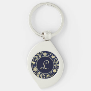 Elegantes Vintage-Blumeninitial-Monogramm Schlüsselanhänger