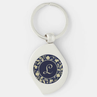 Elegantes Vintage-Blumeninitial-Monogramm Schlüsselanhänger