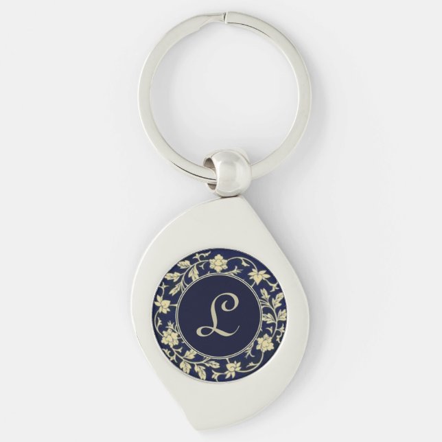 Elegantes Vintage-Blumeninitial-Monogramm Schlüsselanhänger (Vorderseite)