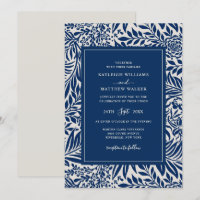Elegantes Vintage-Blumenmuster | Blaue Einladung