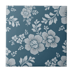 Elegantes Vintage-Blumenmuster in Blau Fliese
