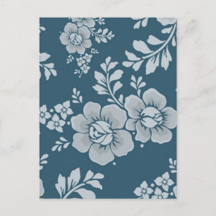 Elegantes Vintage-Blumenmuster in Blau Postkarte