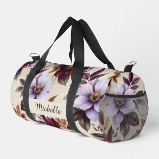 Elegantes Vintage-Blumenmuster in Lila Burgunderro Duffle Bag