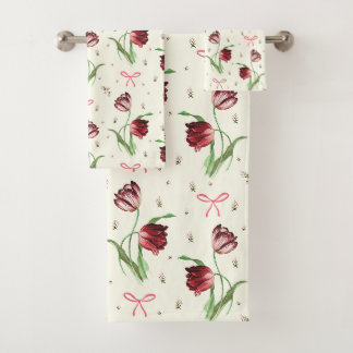 Elegantes Vintage-Blumenmuster mit Bögen und Tulpe Badhandtuch Set