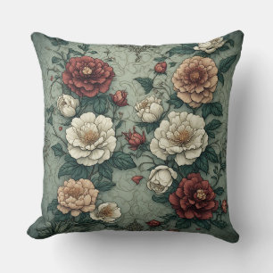 Elegantes vintage Blumenmuster mit Pfingstrosen Kissen