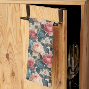 Elegantes vintage Blumenmuster mit Rosen Geschirrtuch