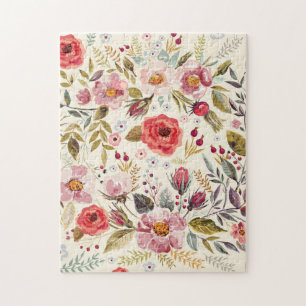 Elegantes Vintage-Blumenmuster mit Wildblumen Puzzle