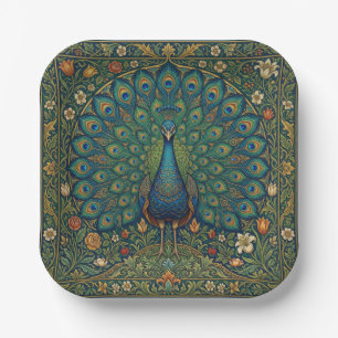 Elegantes vintage-bohème-Pfau-Design Pappteller