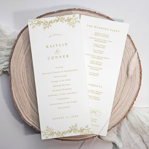 Elegantes Vintage-Botanik-Hochzeitsprogramm in Gol Programm